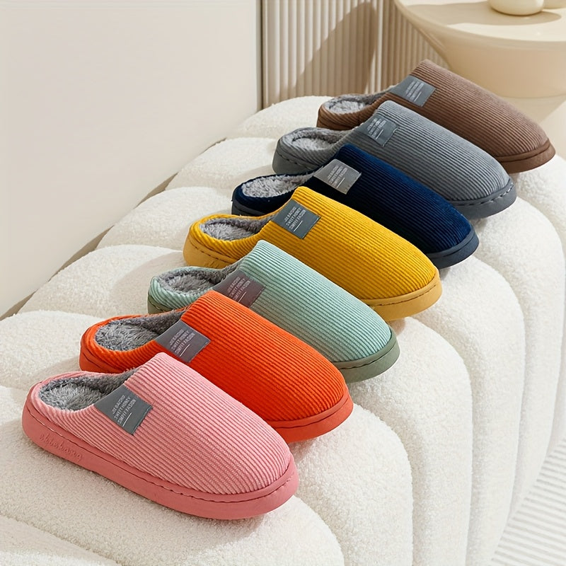 Women's & Unisex Plush Slip-On Slippers with Non-Slip Rubber Sole - Winter Warm Indoor House Shoes, Soft Plush & Cushioned Footbed, Multi-Color Options (Pink, Blue, Grey, Brown, Green, Yellow, Orange) for Home, Postpartum Car